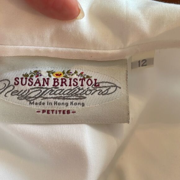 Vtg 90s Susan Bristol petites white blouse with pine needle embroidery - Picture 7 of 13